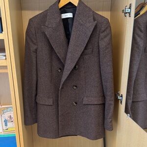 Mango Brown Houndstooth Double-Breasted Blazer in Medium